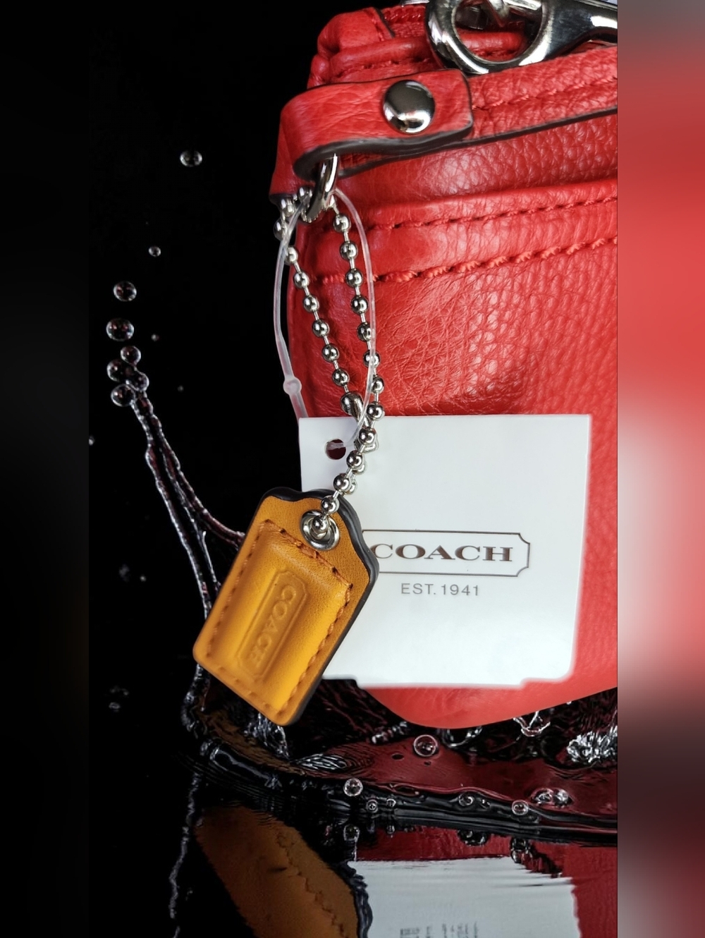 Coach Park Leather Medium Turnlock Wristlet, Style#F49472 Turnlock In Vermillion - Picture 3 of 14